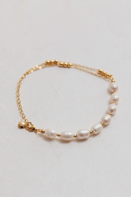 Polaris Freshwater Pearl Double Chain Bracelet Gold sold by Selfie Leslie