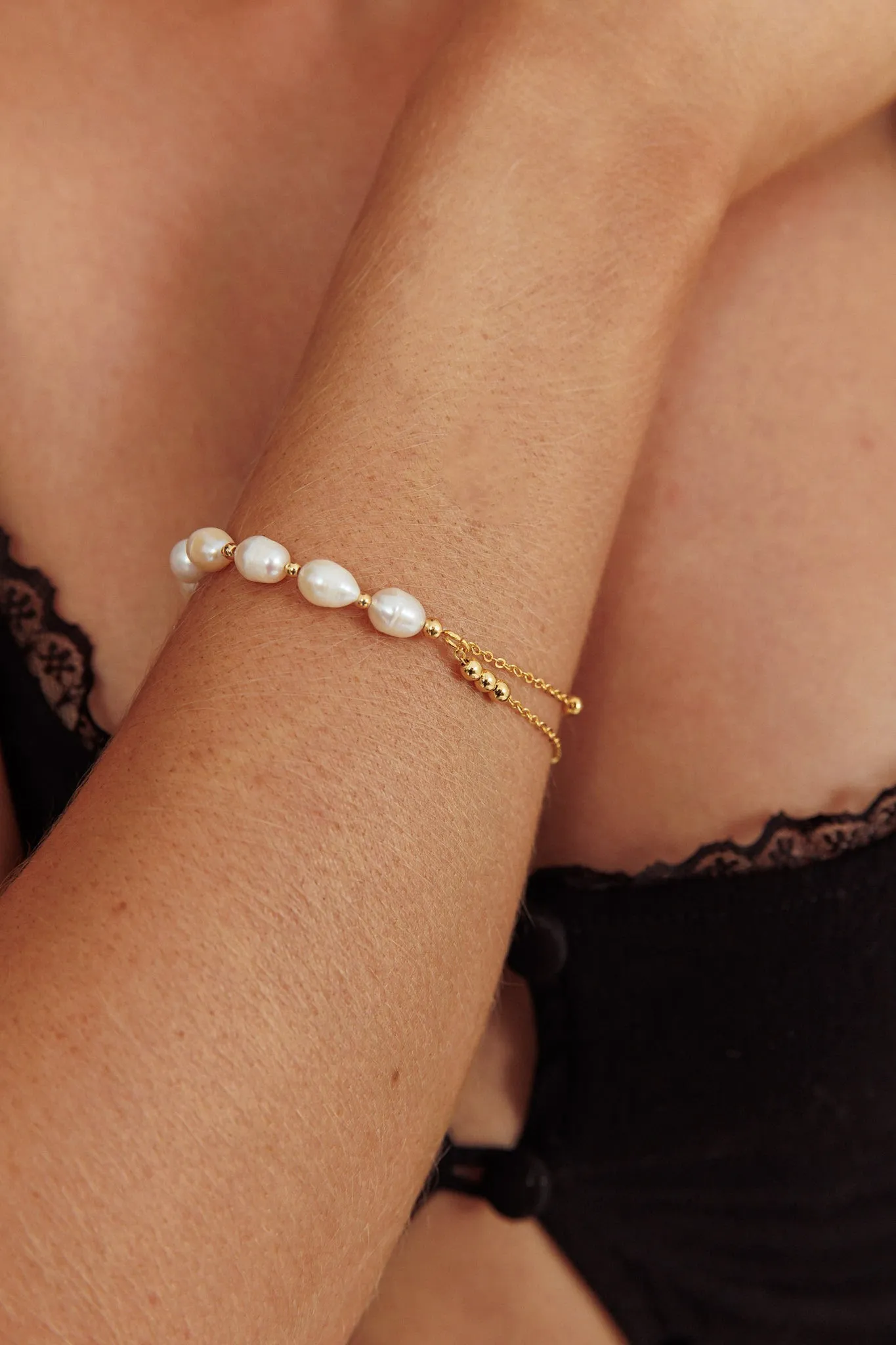 Polaris Freshwater Pearl Double Chain Bracelet Gold sold by Selfie Leslie product image thumbnail 4