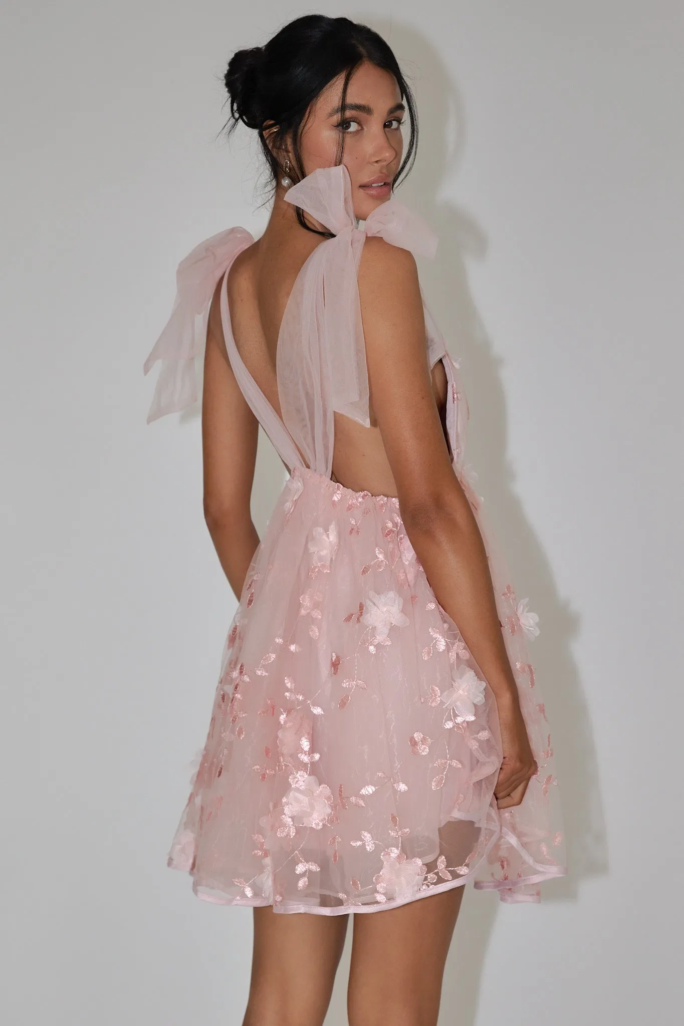 Spring Bloom Tied Shoulder Embellished Mini Dress Pink sold by Selfie Leslie product image thumbnail 2