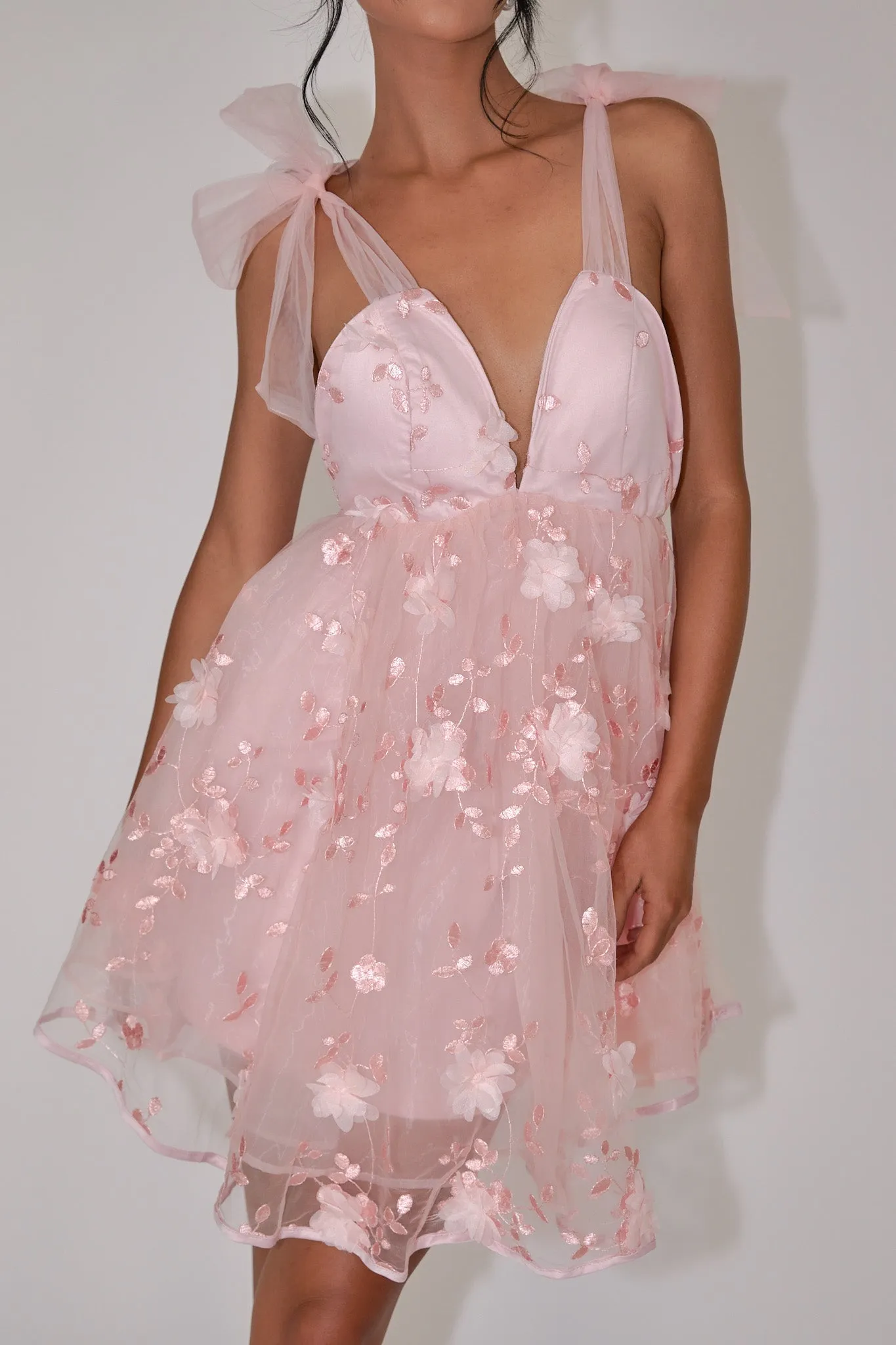 Spring Bloom Tied Shoulder Embellished Mini Dress Pink sold by Selfie Leslie product image thumbnail 4