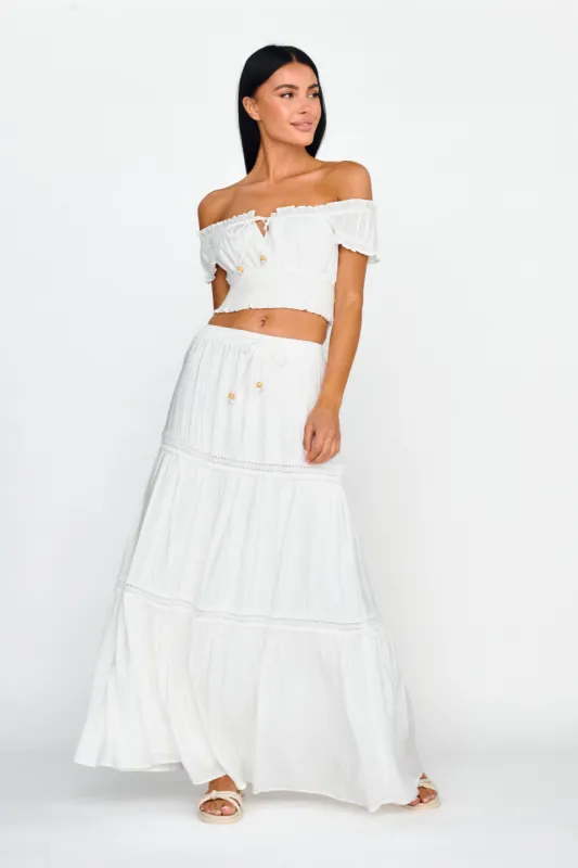 Canyon Cove Crochet Trim Maxi Skirt White sold by Selfie Leslie