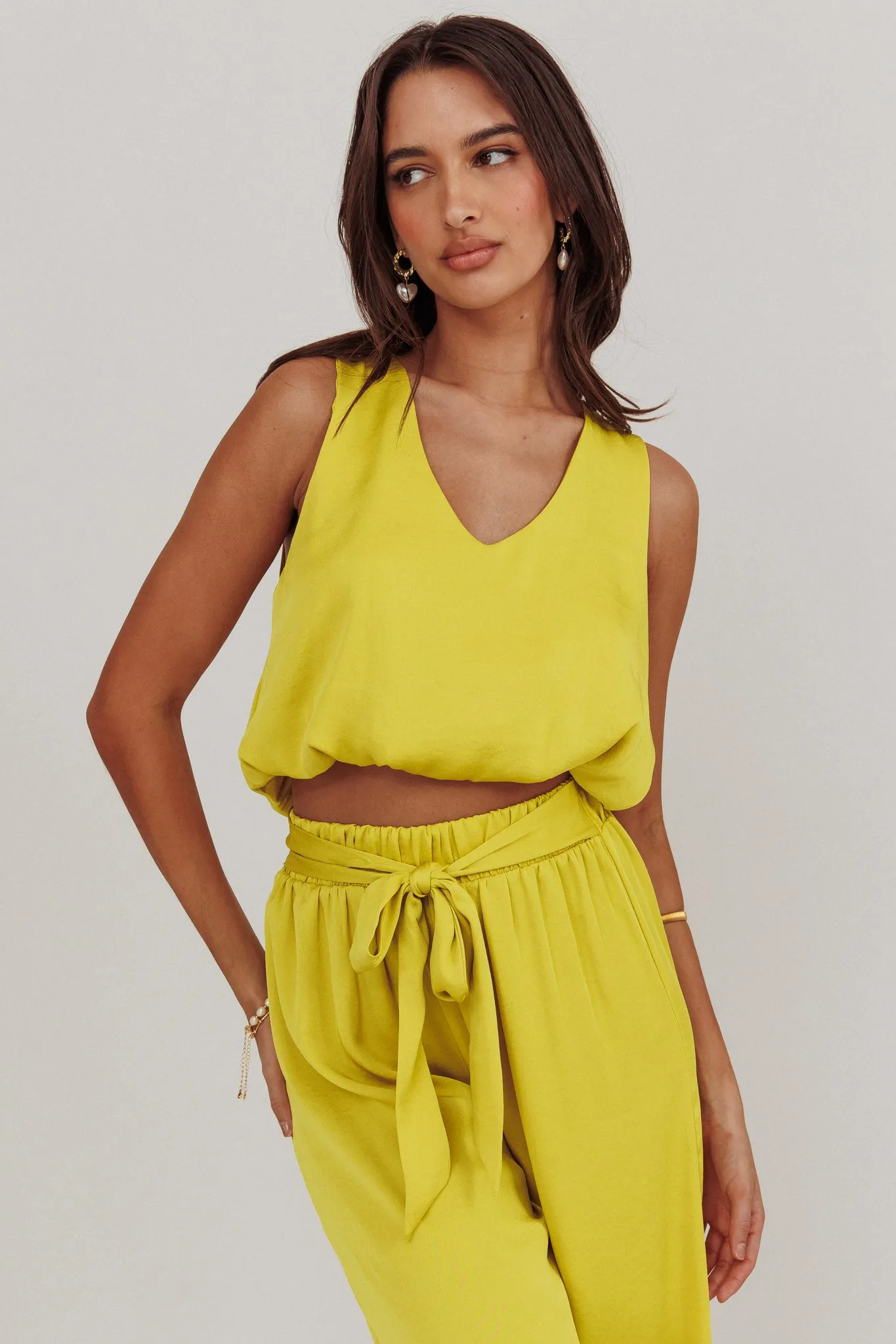 Mariposa Sleeveless Bubble Hem Top Chartreuse sold by Selfie Leslie