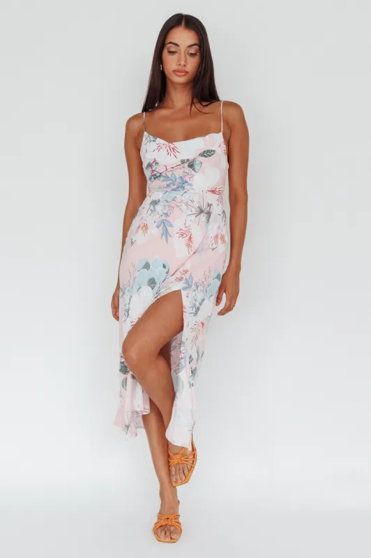 Suki Front Split Midi Dress Lily Light Pink sold by Selfie Leslie