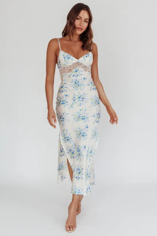 Seraphim Floral Lace Maxi Dress Blue Cream sold by Selfie Leslie