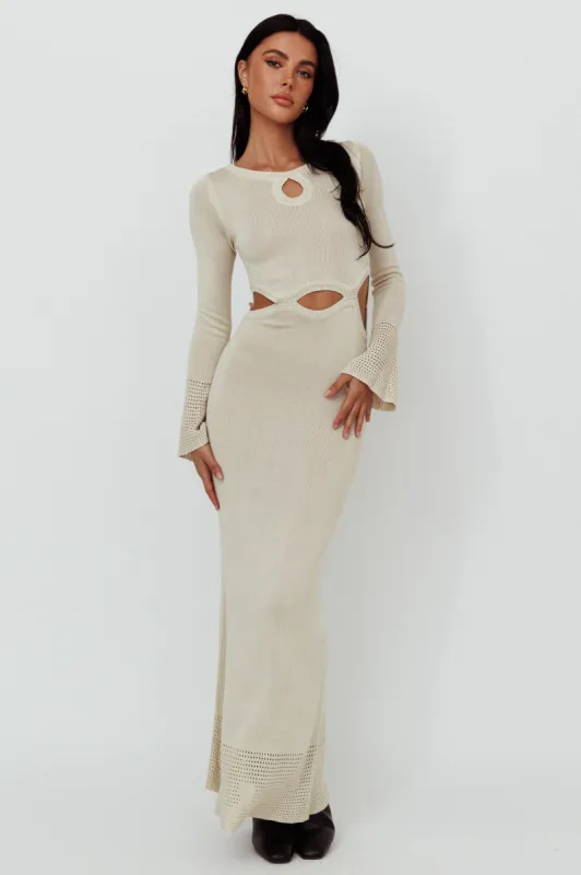 Java Long Sleeve Cut-Out Knit Maxi Dress Coconut sold by Selfie Leslie