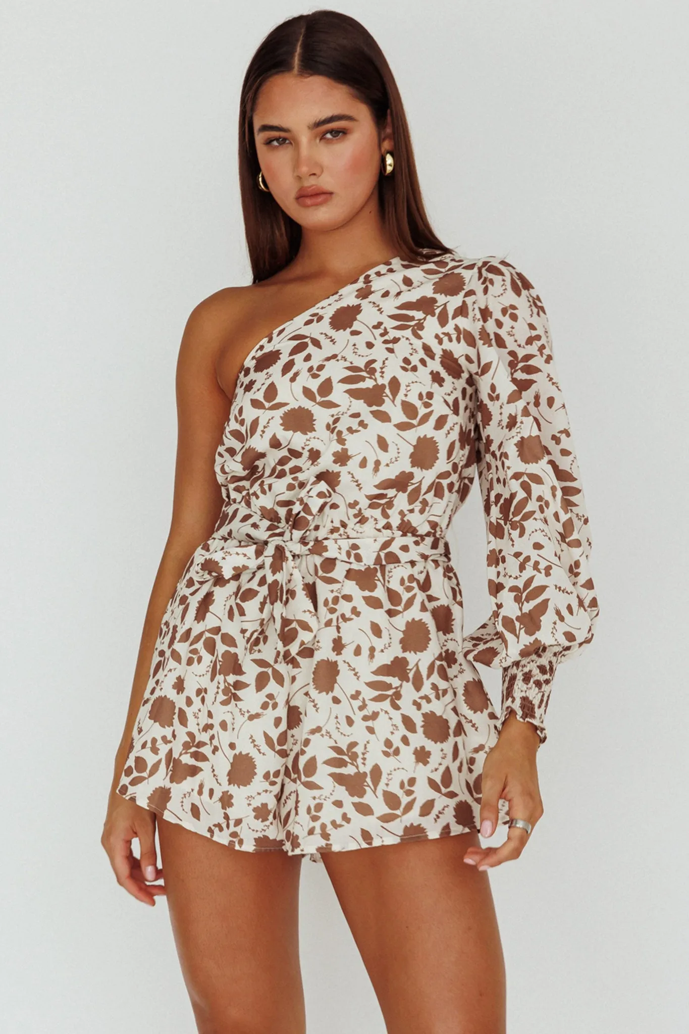 Summer Lover One-Shoulder Romper Floral Brown sold by Selfie Leslie product image thumbnail 5