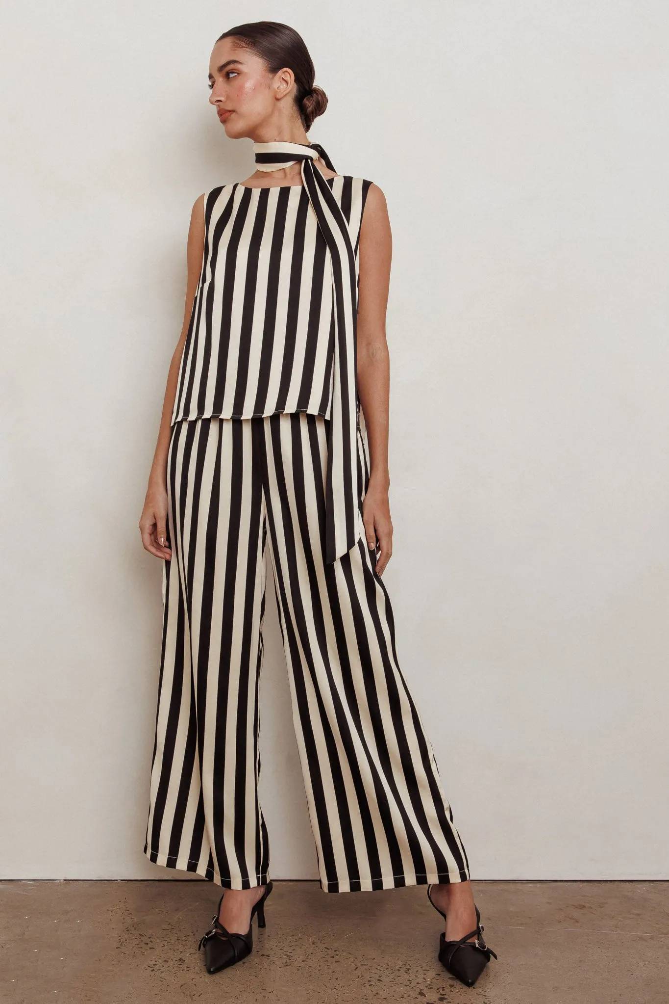 Love Galore Striped Wide Leg Pant Black/Beige sold by Selfie Leslie