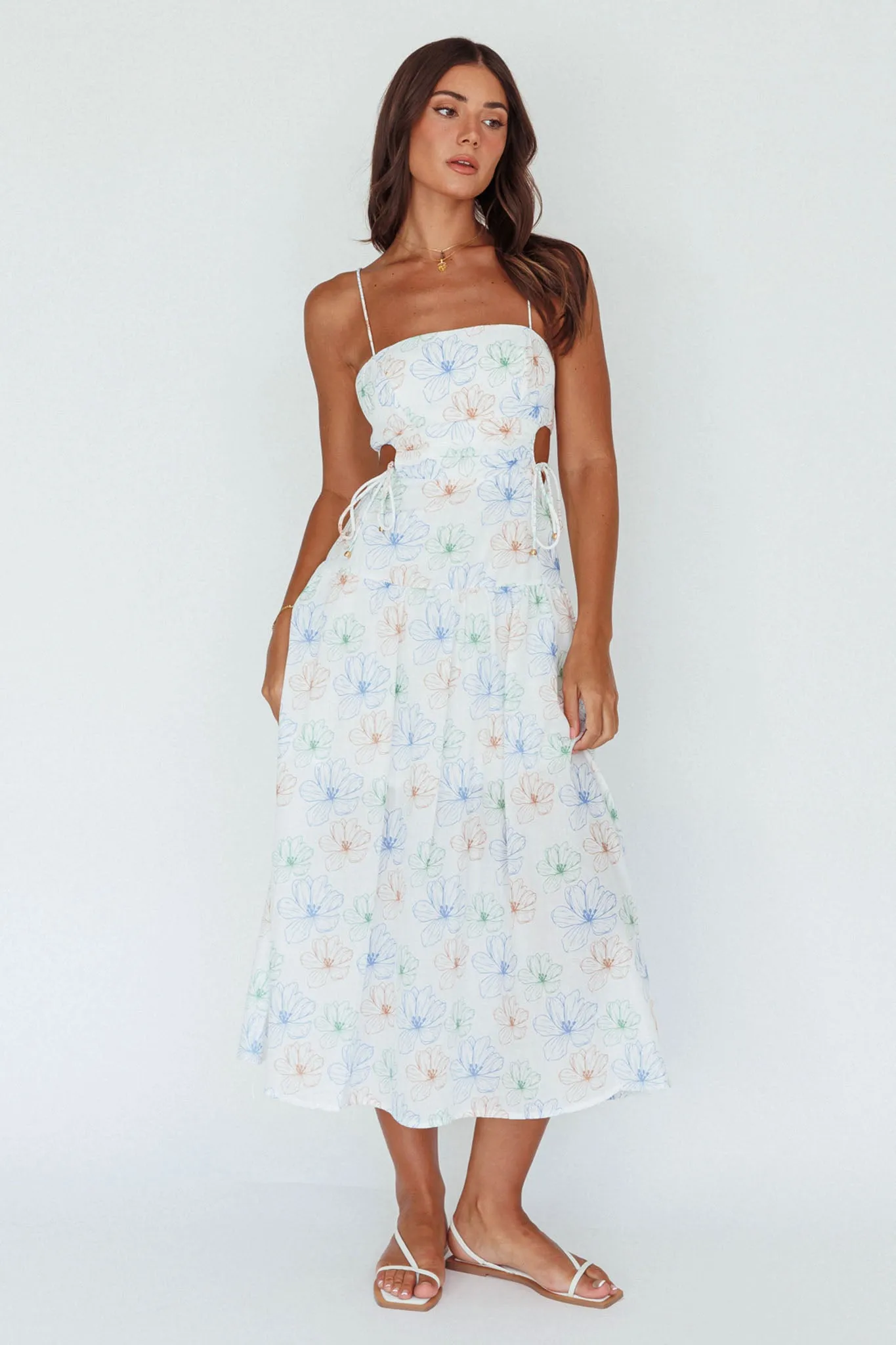 Aloha Cut-Out Waist Midi Dress Floral Blue sold by Selfie Leslie