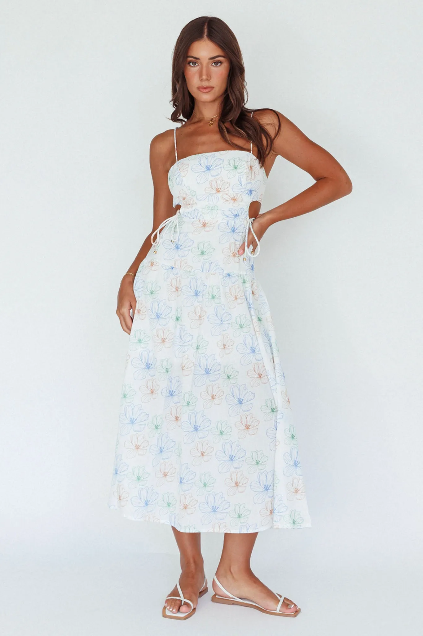 Aloha Cut-Out Waist Midi Dress Floral Blue sold by Selfie Leslie product image thumbnail 3