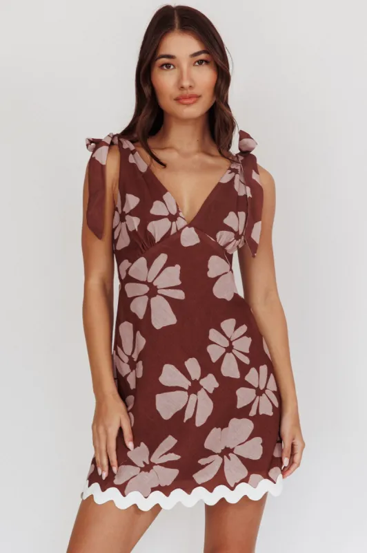 Mykonos Morning Tied Shoulder Mini Dress Floral Brown sold by Selfie Leslie
