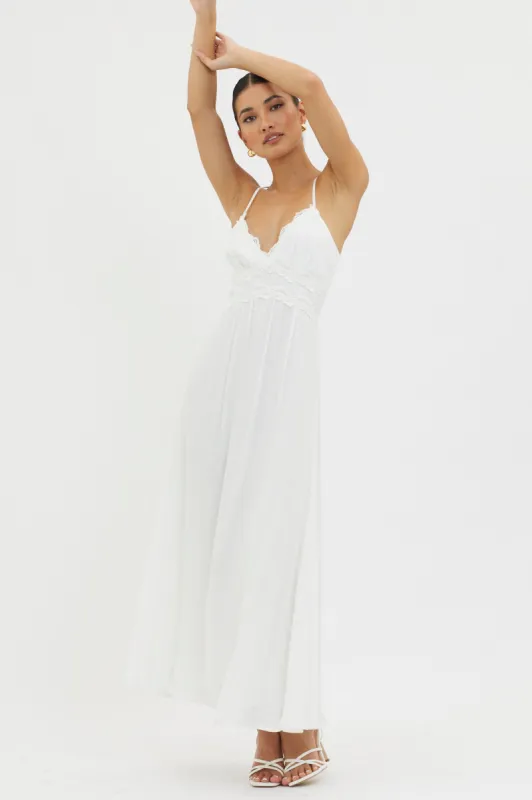 Slow It Down Lace Trim Maxi Dress White sold by Selfie Leslie