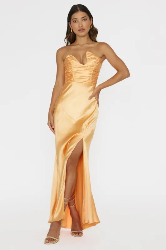 Blaise Asymmetric Neckline Maxi Dress Apricot sold by Selfie Leslie