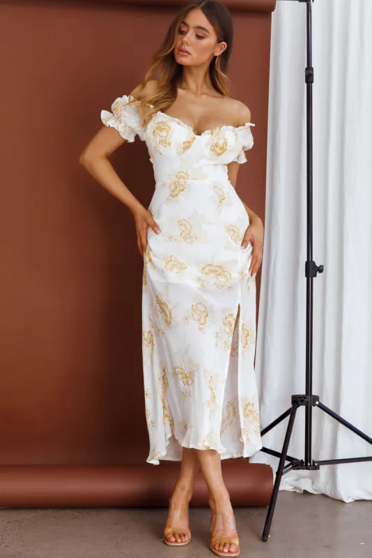 Pixie Puff Sleeve Midi Dress Floral Yellow sold by Selfie Leslie