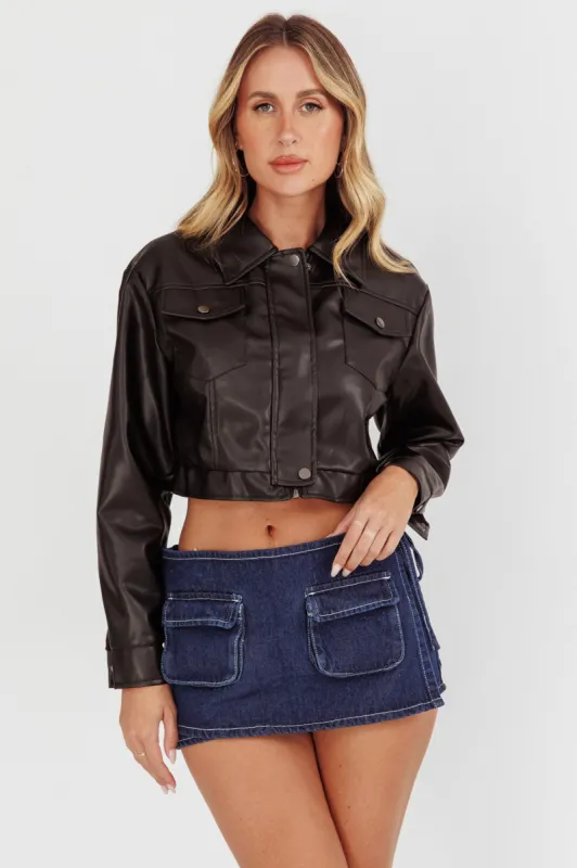 Navigator Snap Button Faux Leather Jacket Black sold by Selfie Leslie