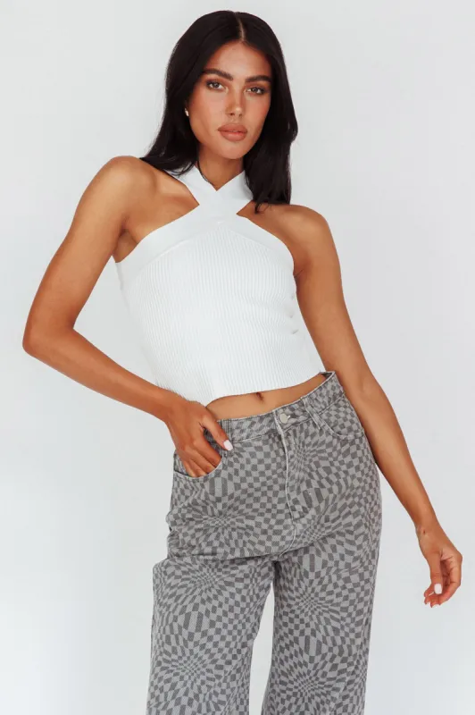 Kansas Crossover Neck Knit Top White sold by Selfie Leslie