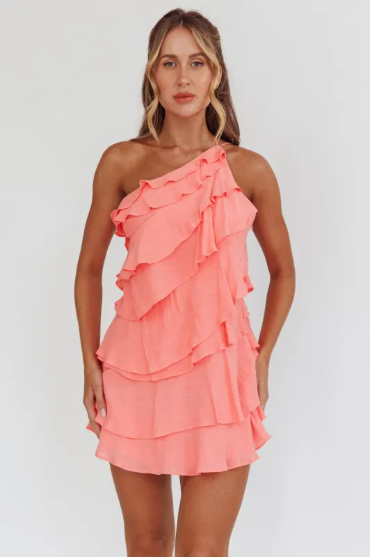 Arrabel Tiered Ruffle Mini Dress Peach sold by Selfie Leslie