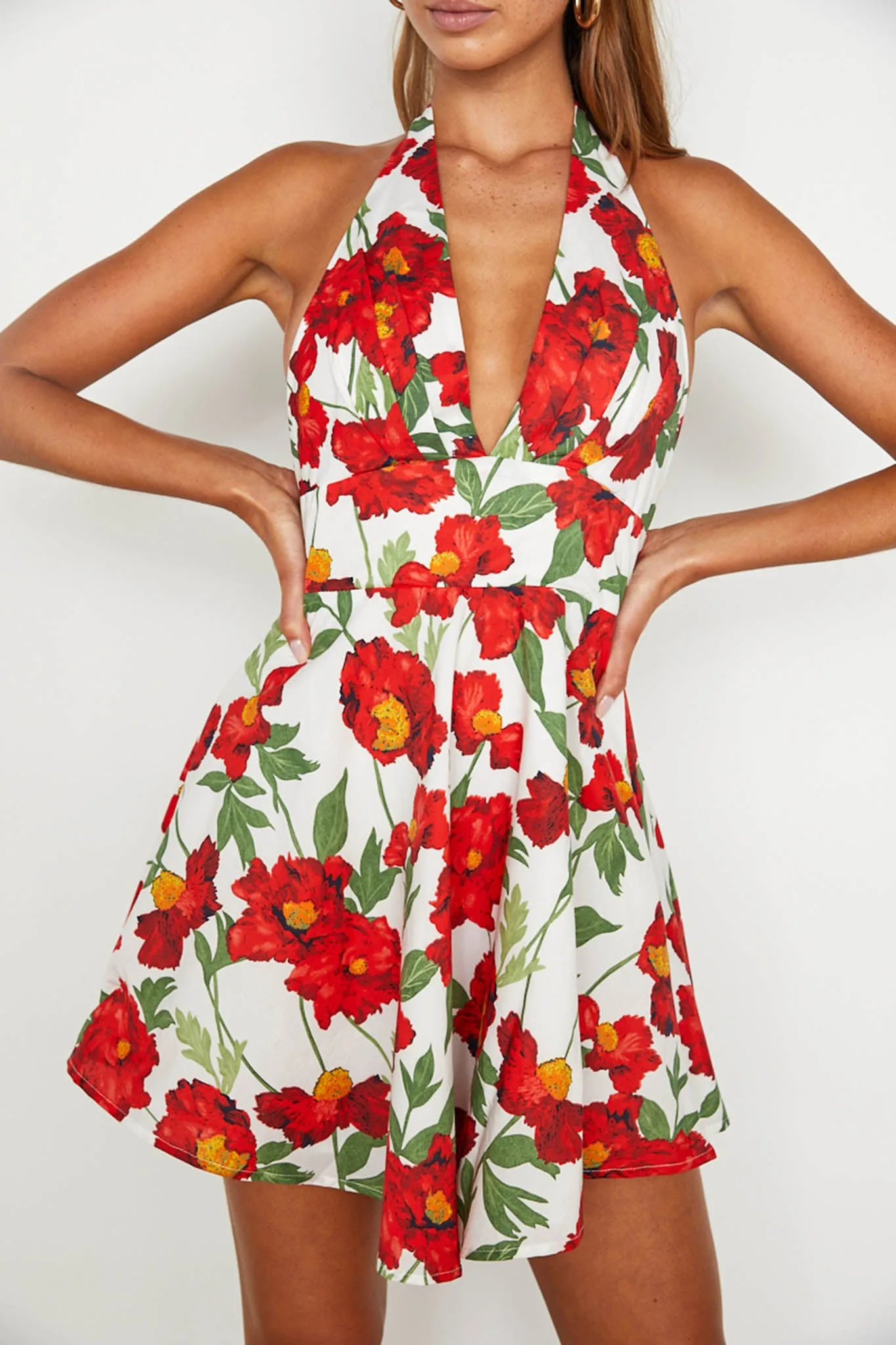 Ariana Halterneck Mini Dress Floral White/Red sold by Selfie Leslie product image thumbnail 4