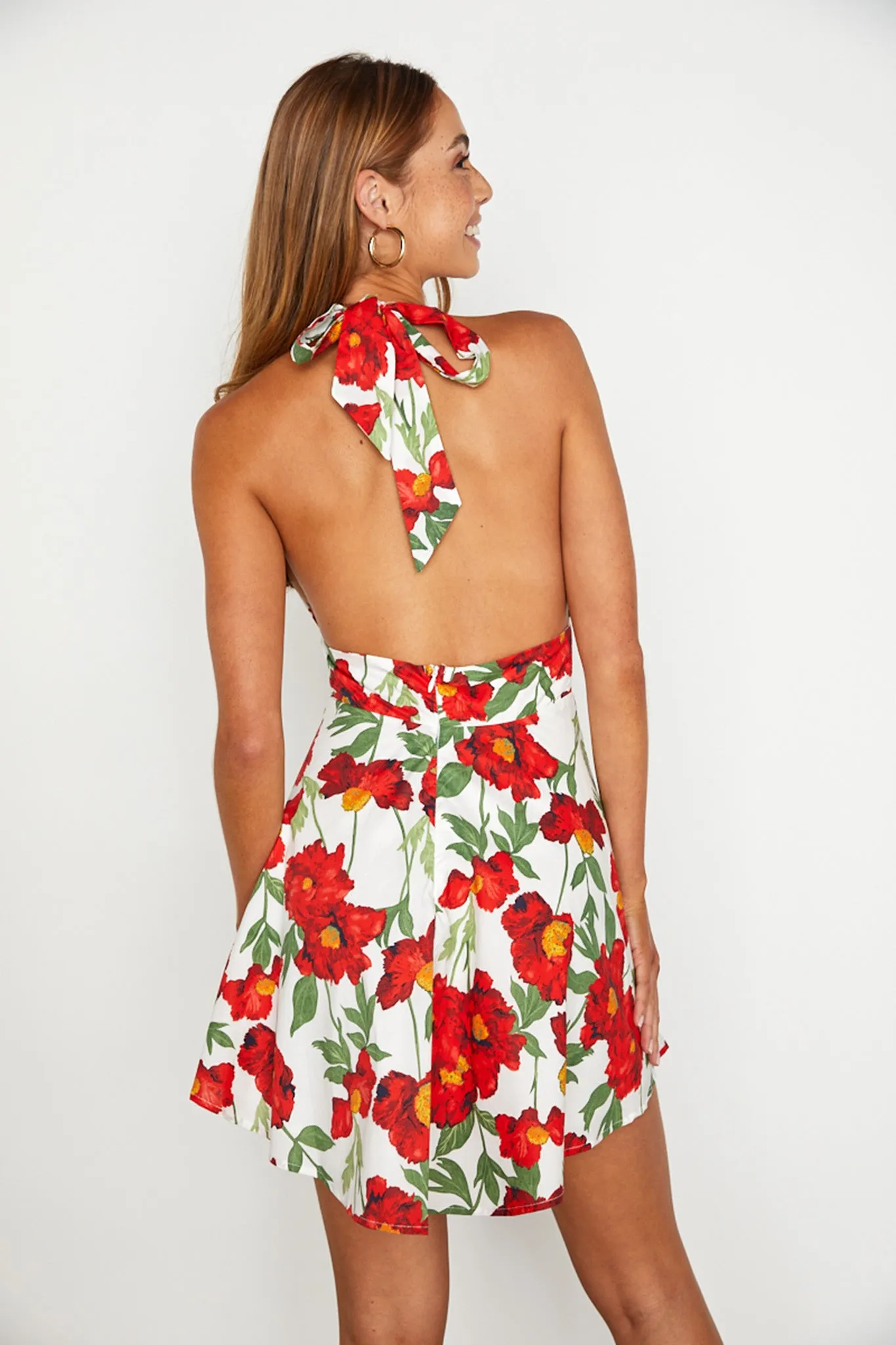 Ariana Halterneck Mini Dress Floral White/Red sold by Selfie Leslie product image thumbnail 2