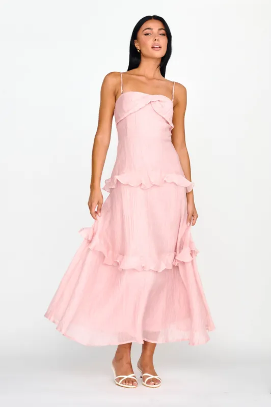 Rise & Glow Frill Trim Textured Midi Dress Blush sold by Selfie Leslie