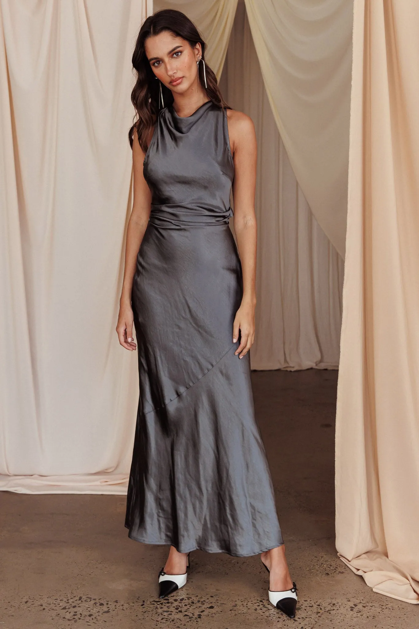 Moonlight Mirage Criss-Cross Back Maxi Dress Charcoal sold by Selfie Leslie product image thumbnail 3