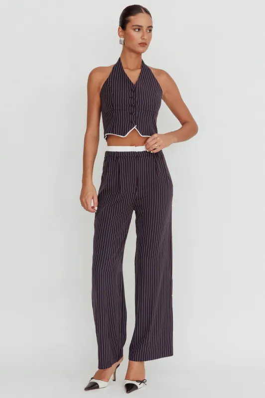 Lilija Pinstripe Double Waistband Wide-Leg Pants Navy sold by Selfie Leslie