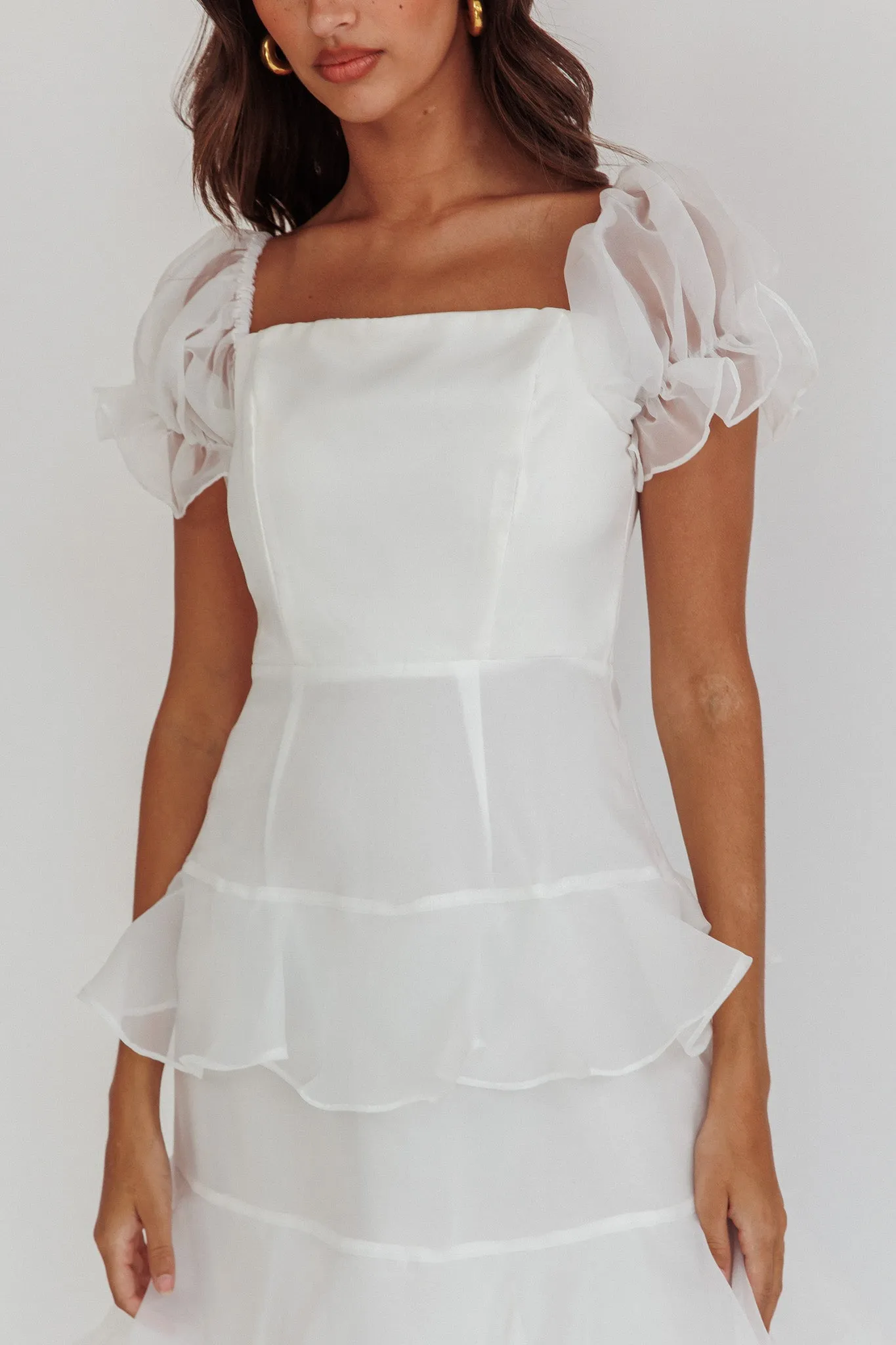 Delwynn Puff Sleeve Layered Midi Dress White sold by Selfie Leslie product image thumbnail 4