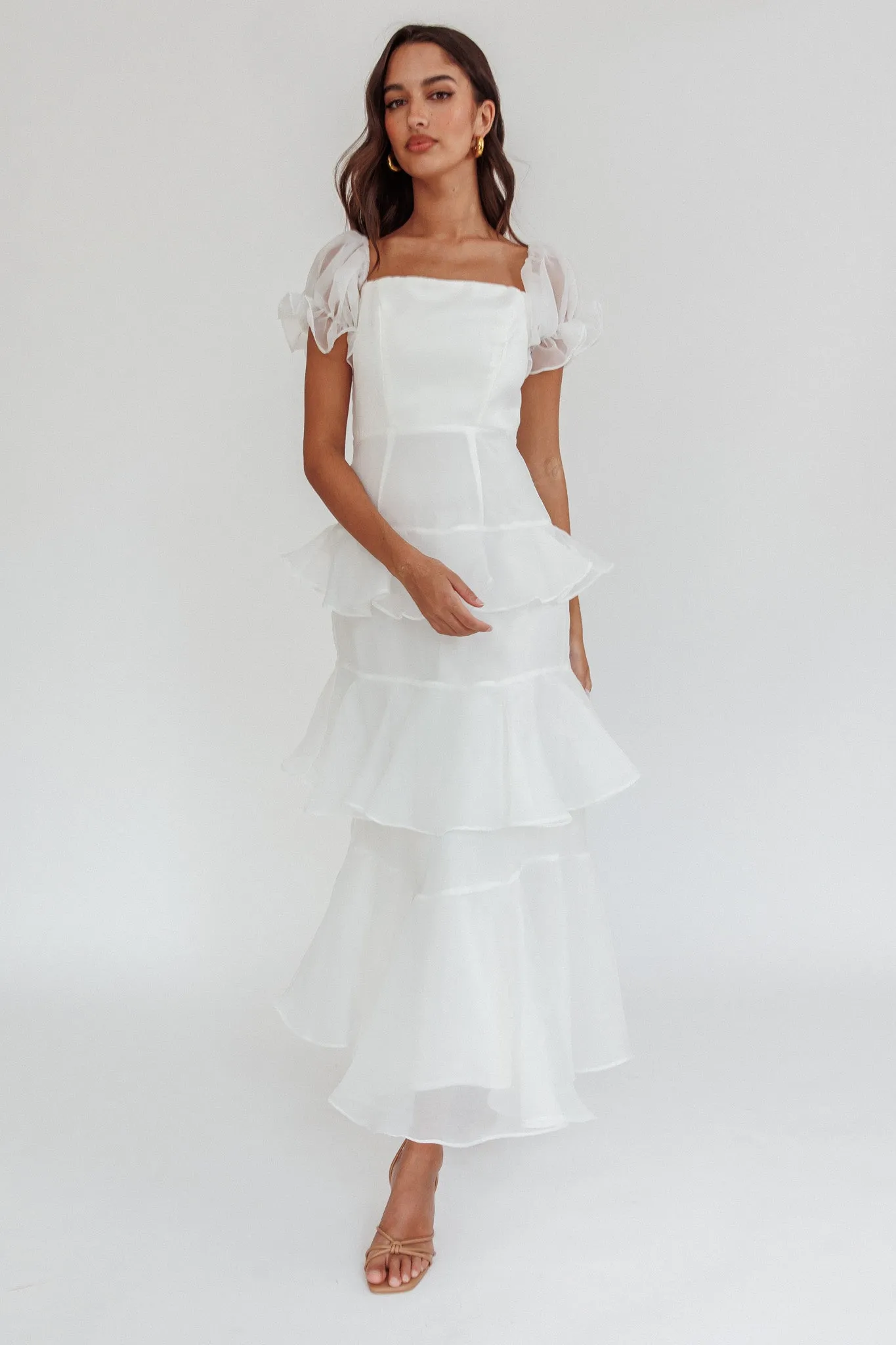 Delwynn Puff Sleeve Layered Midi Dress White sold by Selfie Leslie product image thumbnail 3