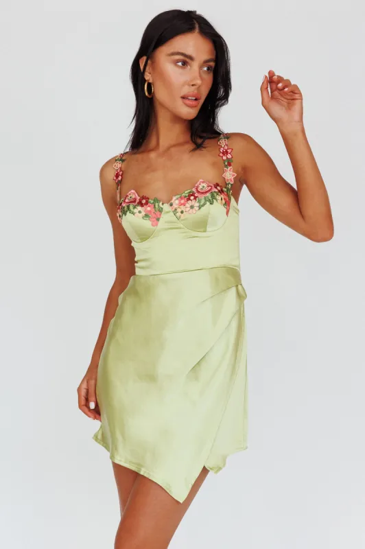 Rose Garden Floral Applique Wrap Mini Dress Lime sold by Selfie Leslie