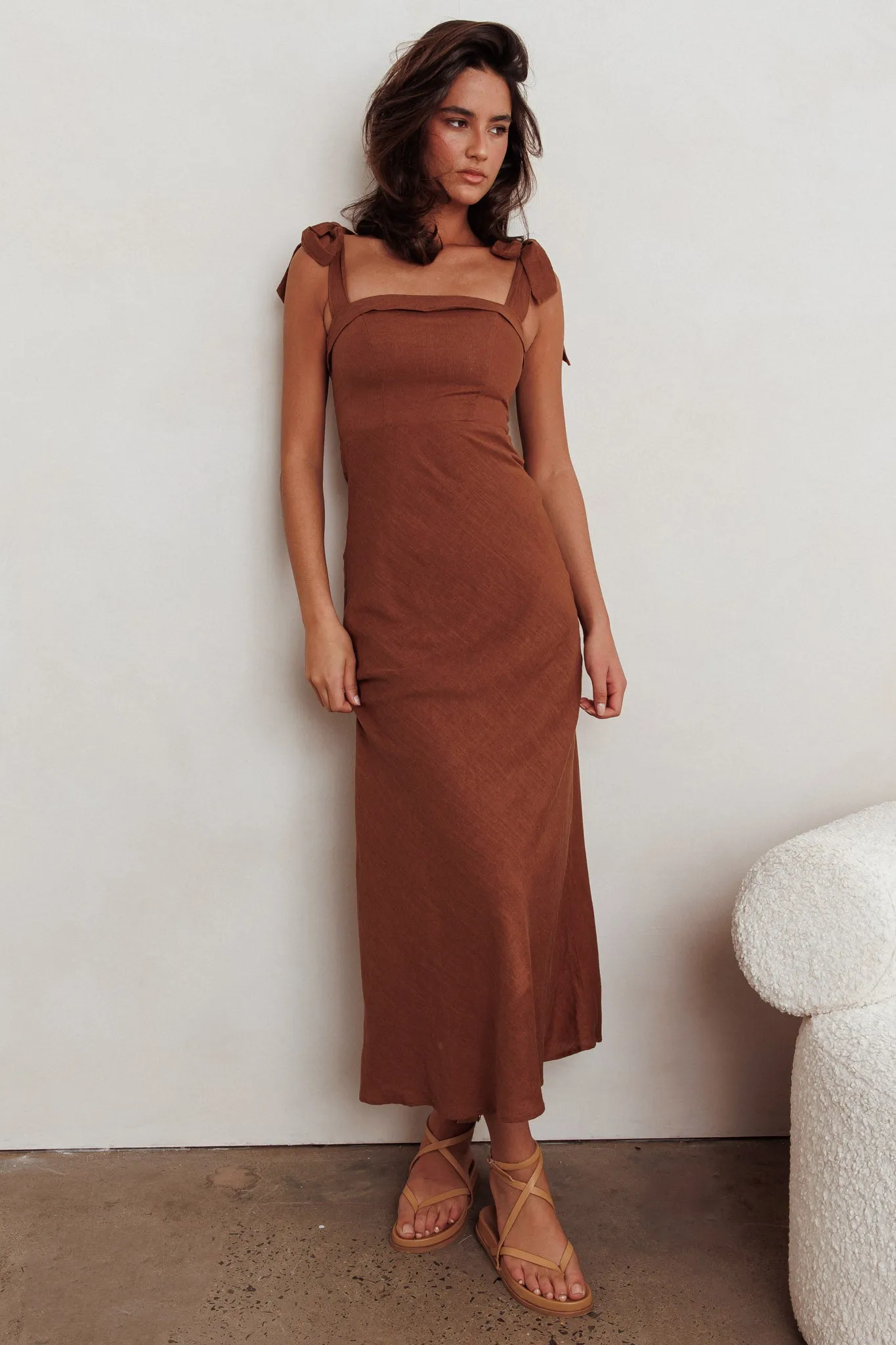 Appreciate You Tied Shoulder Maxi Dress Chocolate sold by Selfie Leslie