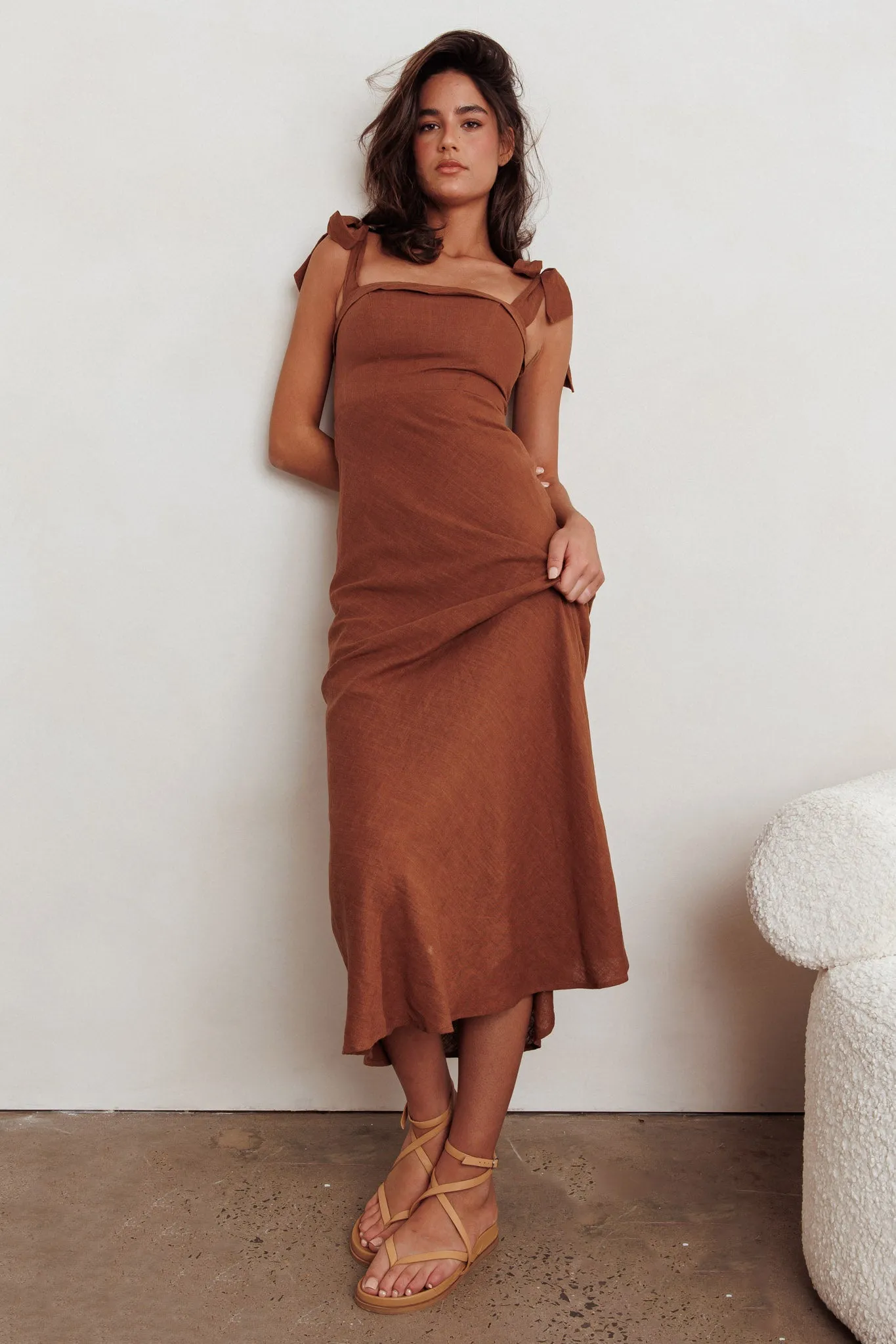 Appreciate You Tied Shoulder Maxi Dress Chocolate sold by Selfie Leslie product image thumbnail 3
