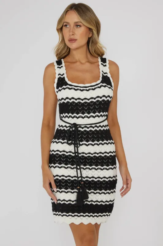 Wander Lust Crochet Mini Dress Striped Black sold by Selfie Leslie