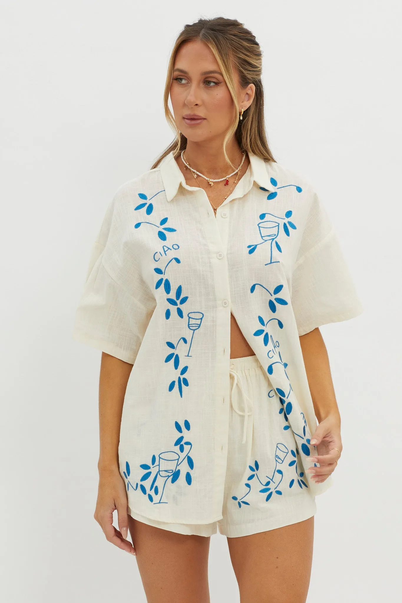 Ciao Ciao Embroidered Button-Up Shirt Beige sold by Selfie Leslie product image thumbnail 5