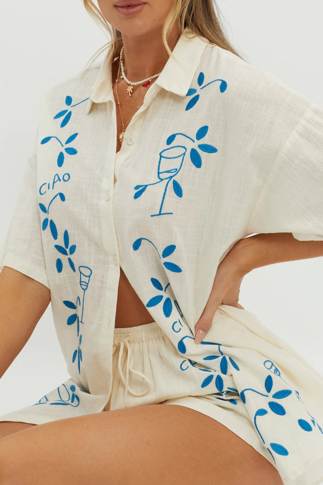 Ciao Ciao Embroidered Button-Up Shirt Beige sold by Selfie Leslie product image thumbnail 4