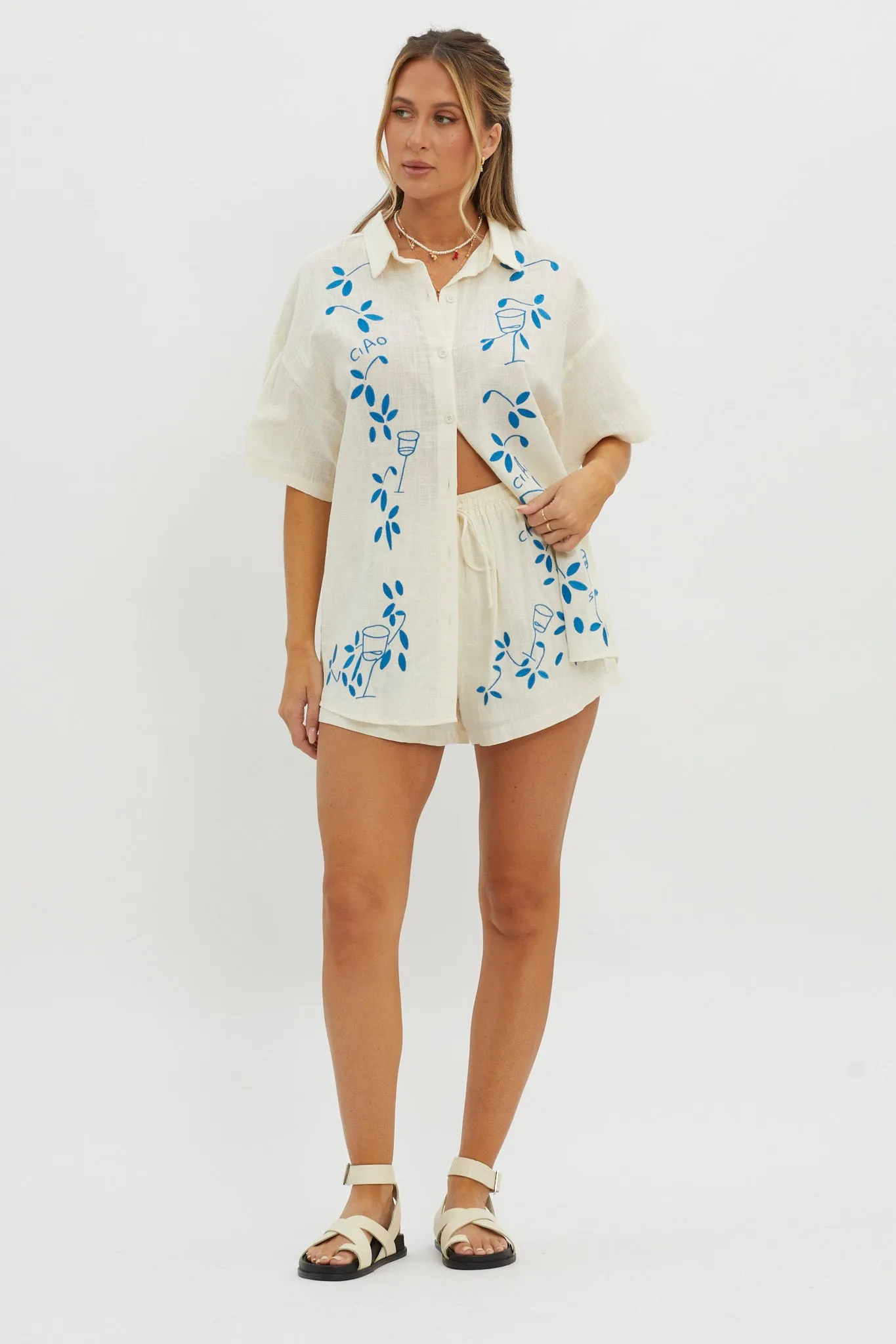 Ciao Ciao Embroidered Button-Up Shirt Beige sold by Selfie Leslie product image thumbnail 2