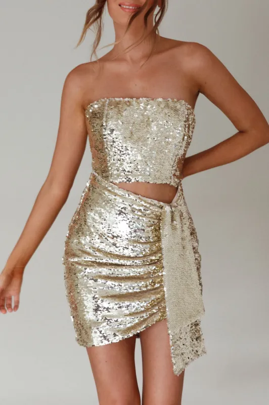 Joie De Vivre Sequin Mini Dress Gold sold by Selfie Leslie