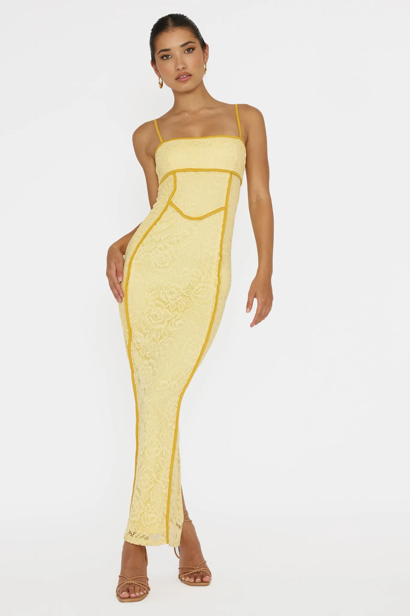 Inga Lace Piping Trim Midi Dress Yellow sold by Selfie Leslie product image thumbnail 3