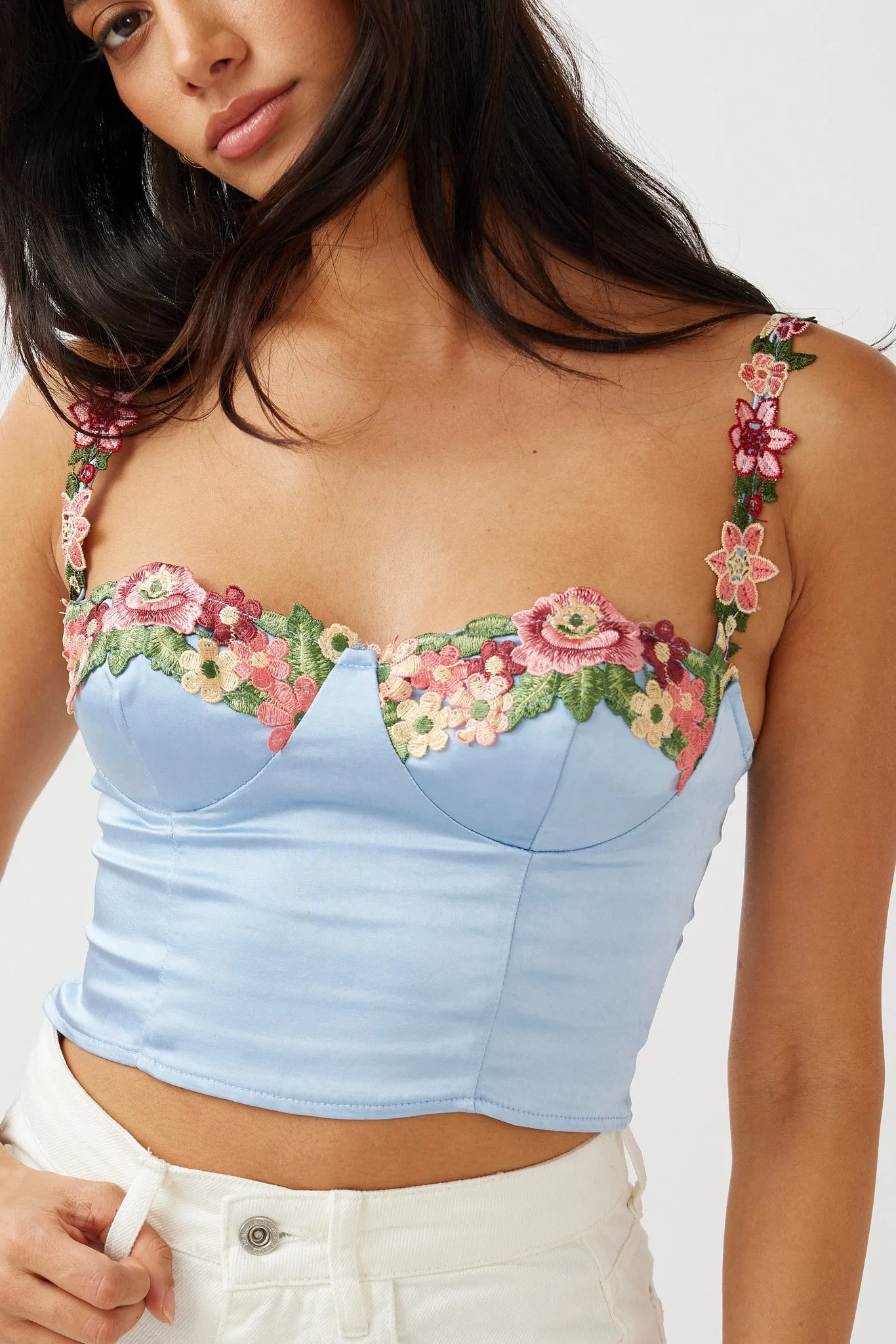 Rose Garden Floral Applique Crop Top Blue sold by Selfie Leslie product image thumbnail 4