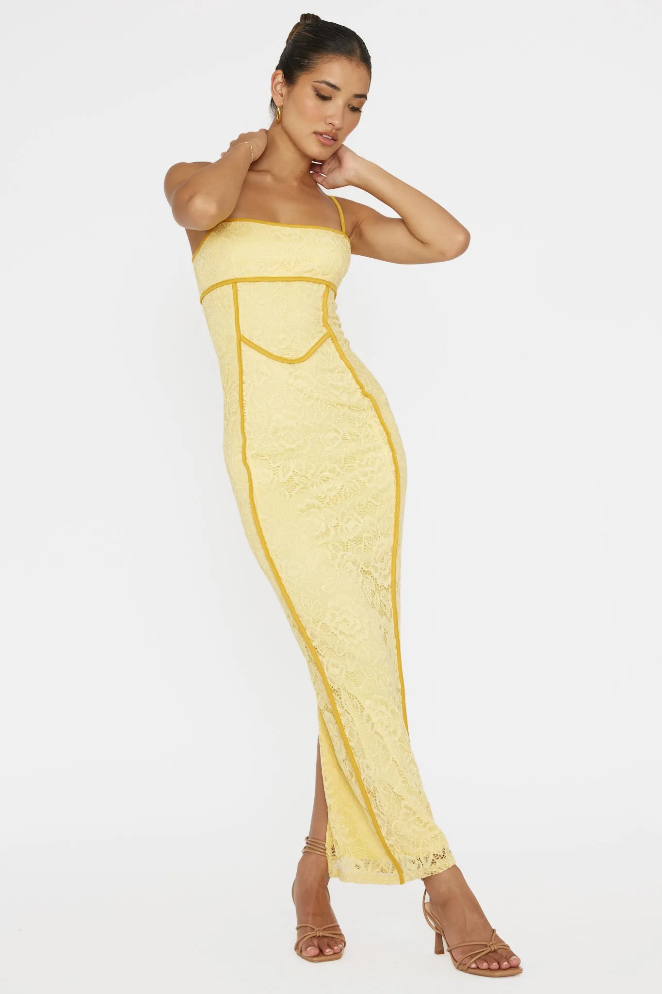 Inga Lace Piping Trim Midi Dress Yellow sold by Selfie Leslie