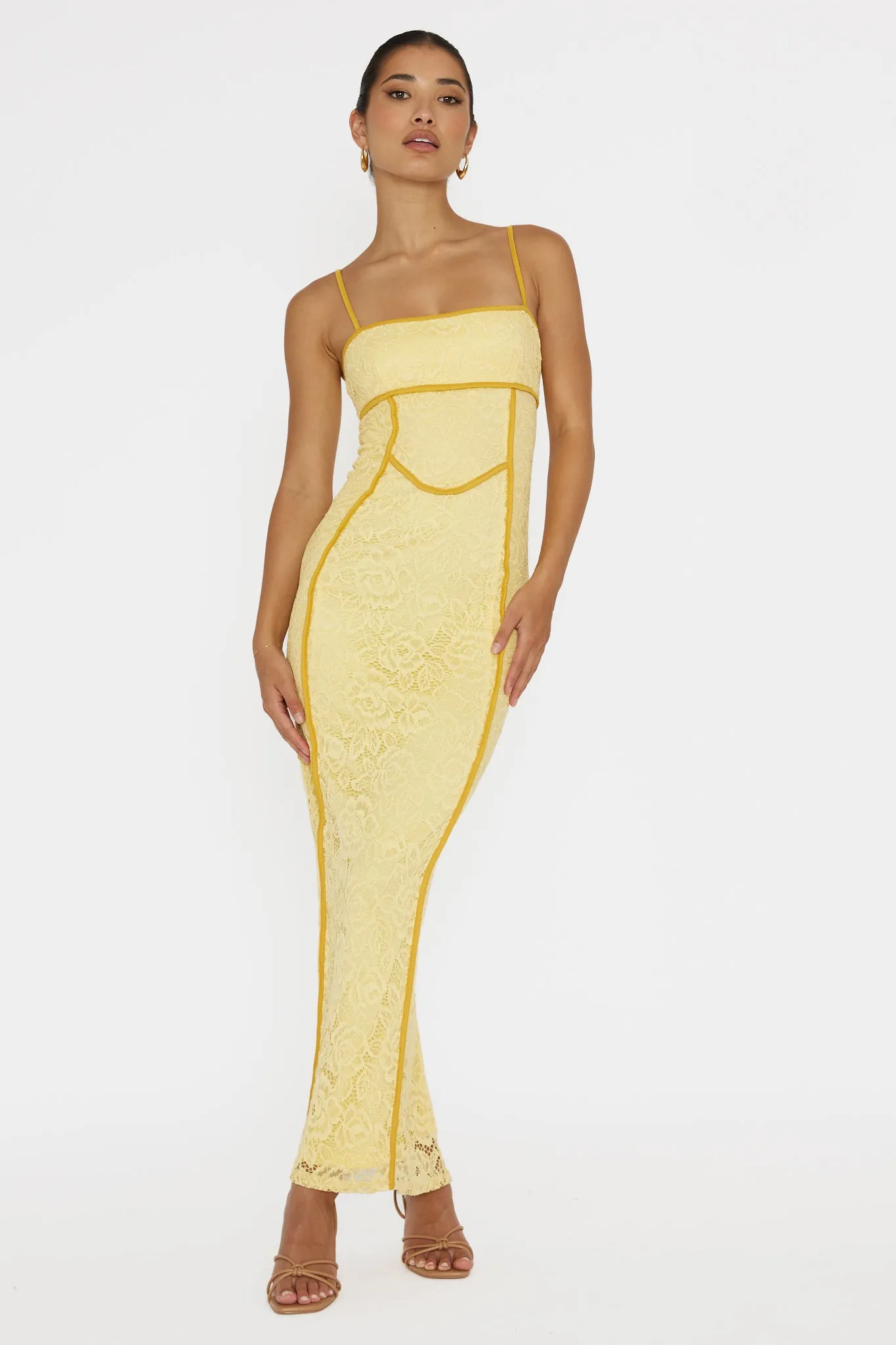Inga Lace Piping Trim Midi Dress Yellow sold by Selfie Leslie product image thumbnail 5