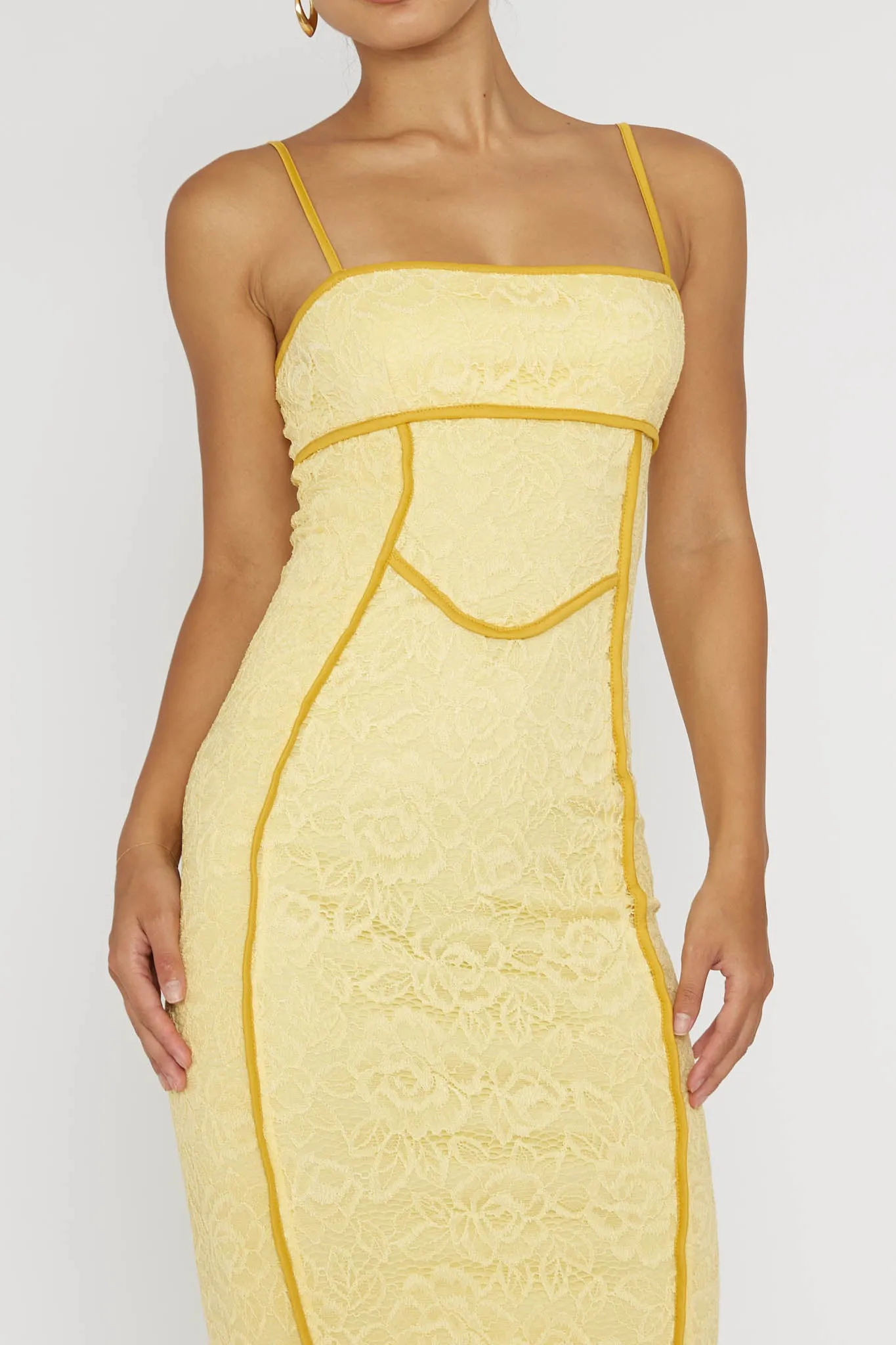 Inga Lace Piping Trim Midi Dress Yellow sold by Selfie Leslie product image thumbnail 4