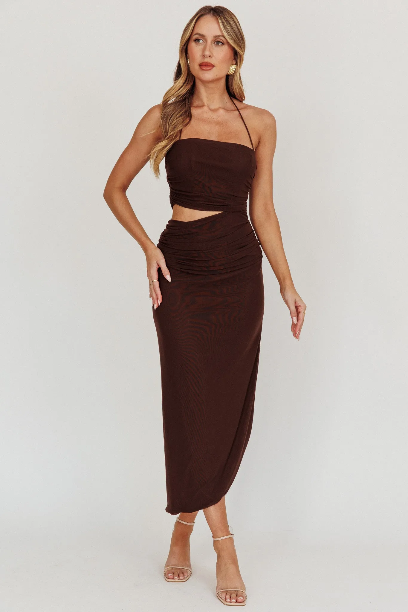 Somebody Cut-Out Halter Neck Midi Dress Chocolate sold by Selfie Leslie product image thumbnail 5