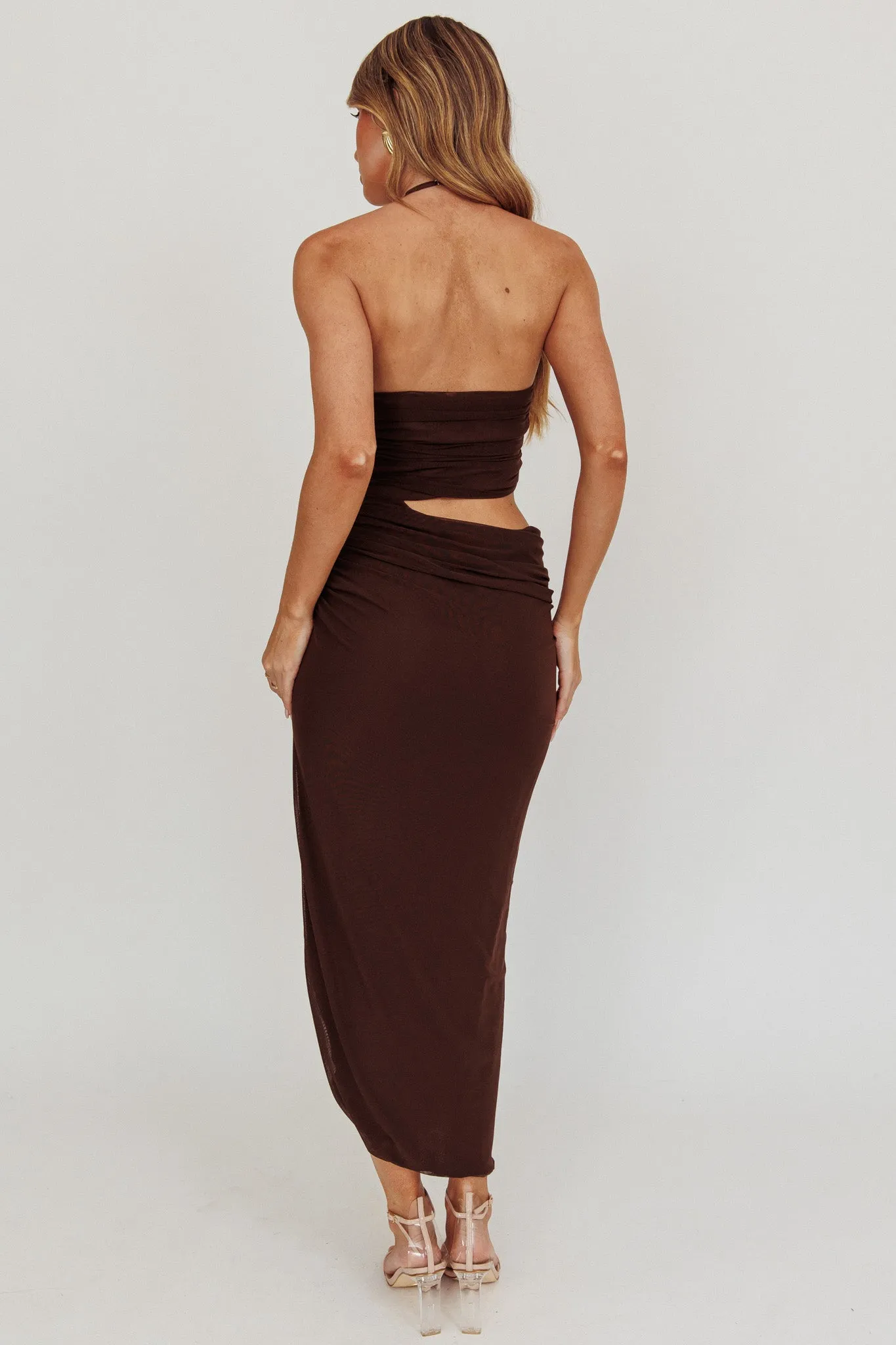 Somebody Cut-Out Halter Neck Midi Dress Chocolate sold by Selfie Leslie product image thumbnail 2