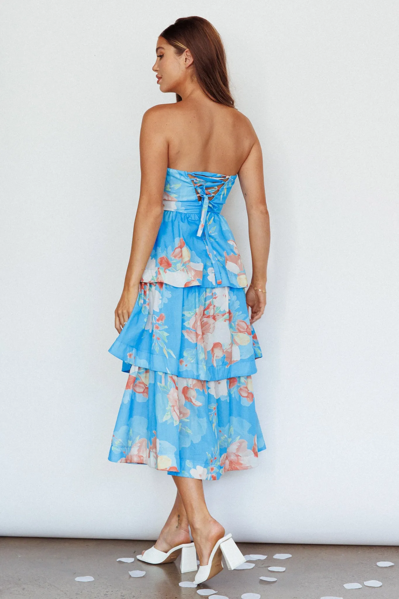 Outshine Strapless Tiered Midi Dress Floral Blue sold by Selfie Leslie product image thumbnail 2