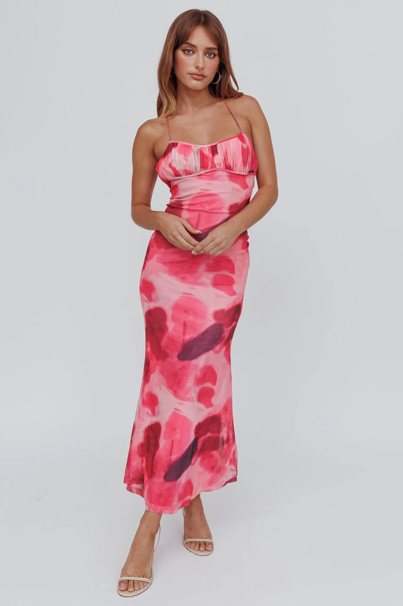 Blossom Belle Low Back Maxi Dress Print Red sold by Selfie Leslie product image thumbnail 3