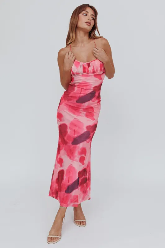 Blossom Belle Low Back Maxi Dress Print Red sold by Selfie Leslie