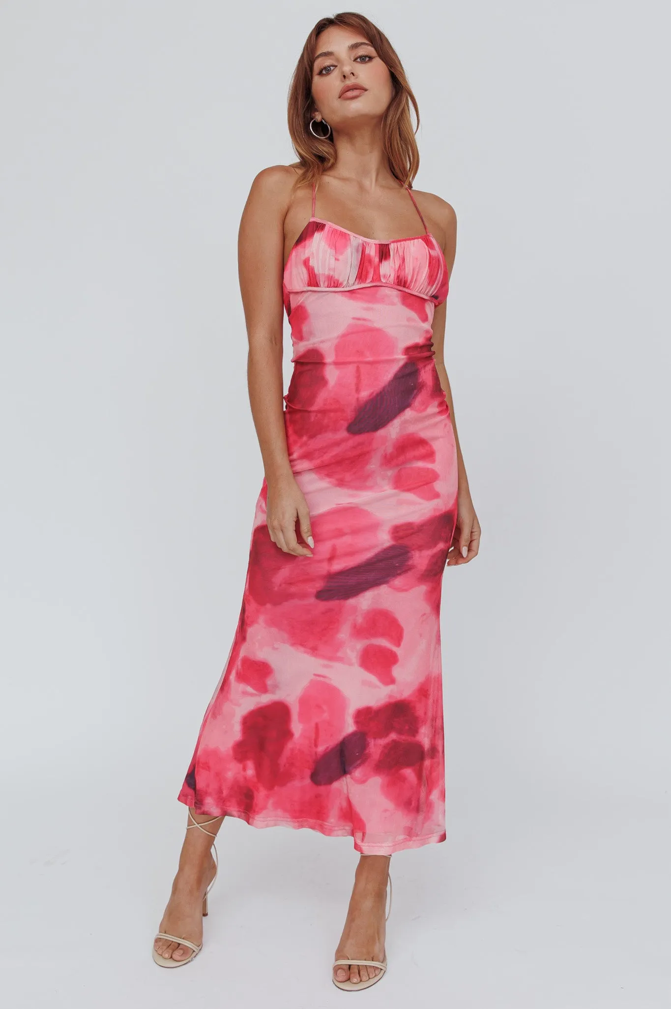Blossom Belle Low Back Maxi Dress Print Red sold by Selfie Leslie product image thumbnail 5