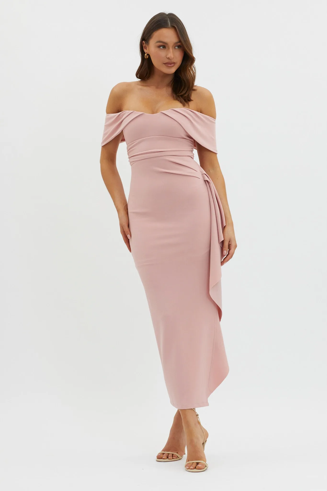 Lillianne Off-Shoulder Side Ruffle Maxi Dress Blush sold by Selfie Leslie product image thumbnail 5