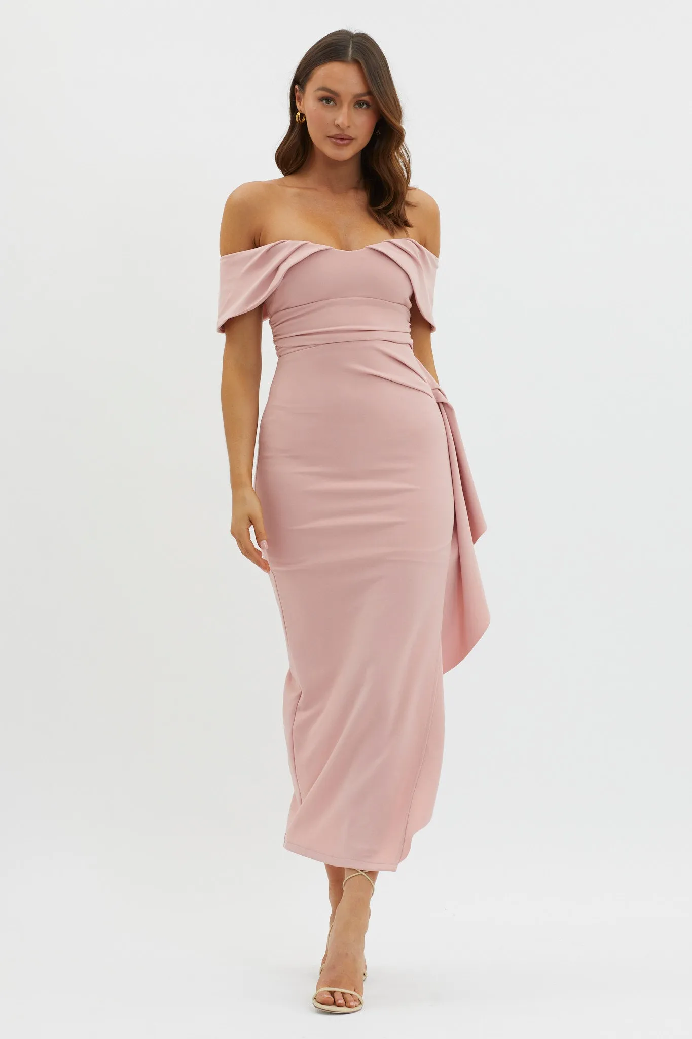 Lillianne Off-Shoulder Side Ruffle Maxi Dress Blush sold by Selfie Leslie product image thumbnail 4