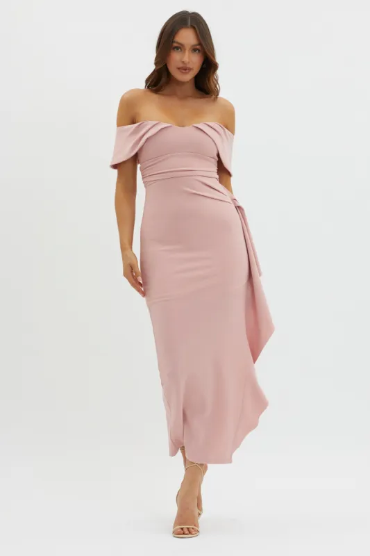 Lillianne Off-Shoulder Side Ruffle Maxi Dress Blush sold by Selfie Leslie