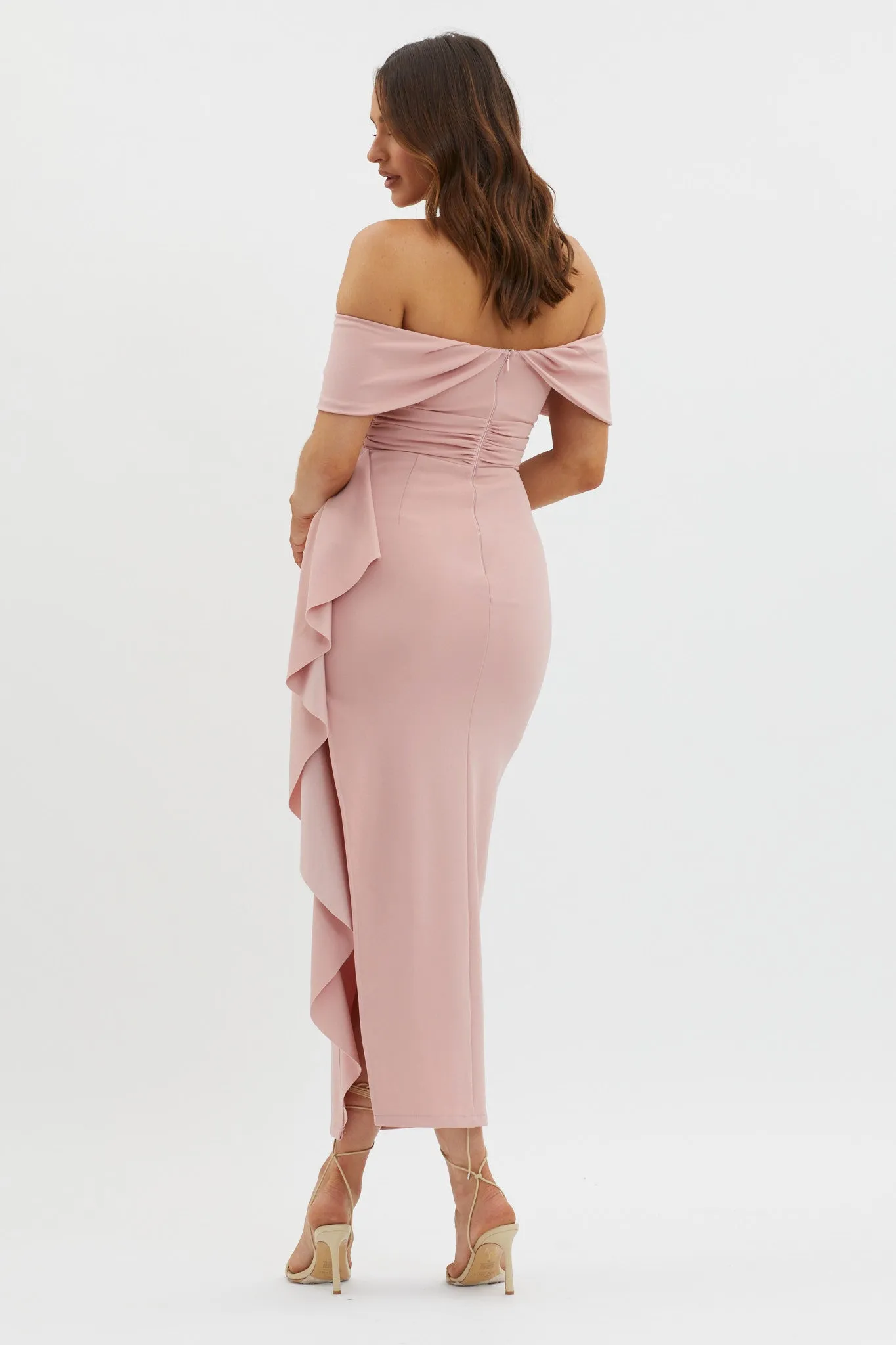 Lillianne Off-Shoulder Side Ruffle Maxi Dress Blush sold by Selfie Leslie product image thumbnail 2